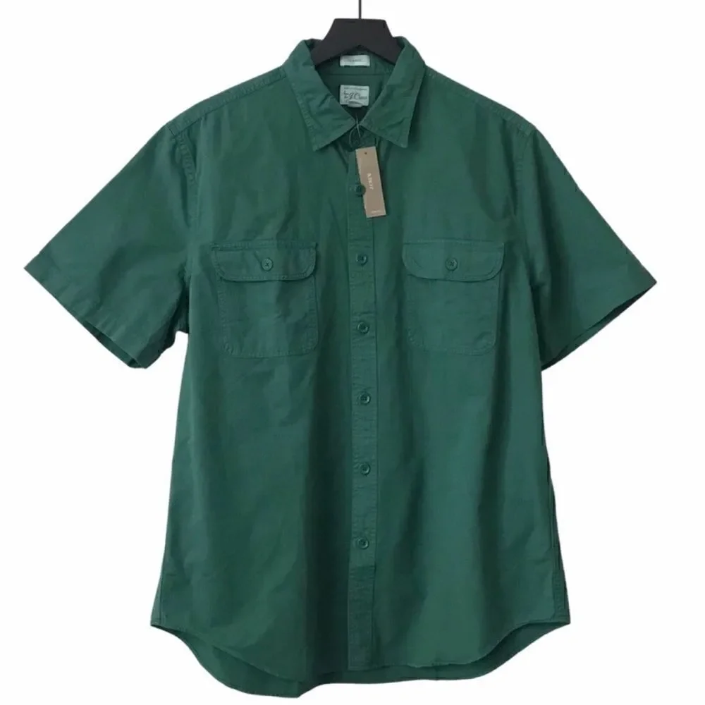 New! J Crew Men’s Short Sleeve Garment Dyed Vintage Twill Workshirt Casual Shirt